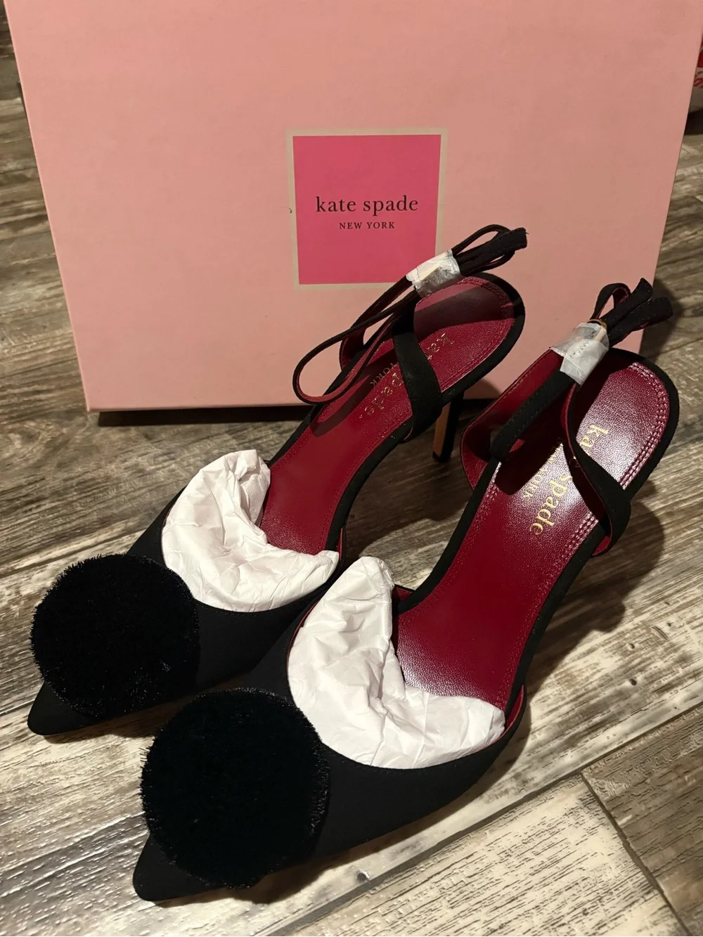 Kate Spade New York Amour Pom Pumps Black Suede